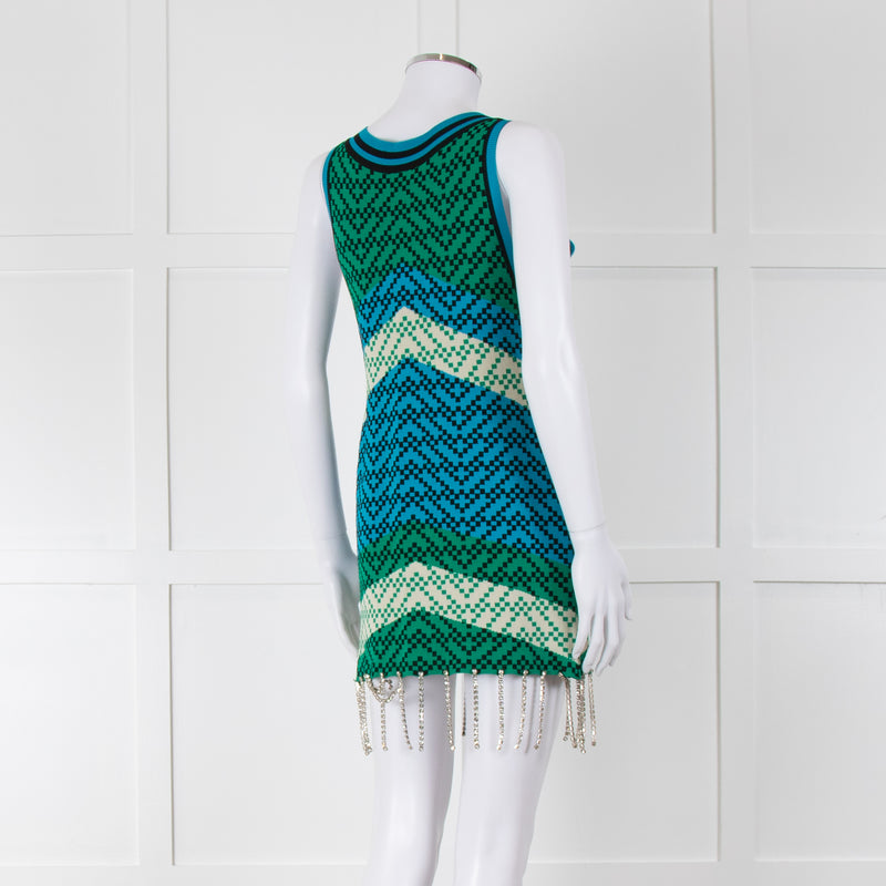 Dodo Bar Or Green And Blue Chevron Pattern Embellished Dress