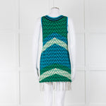 Dodo Bar Or Green And Blue Chevron Pattern Embellished Dress