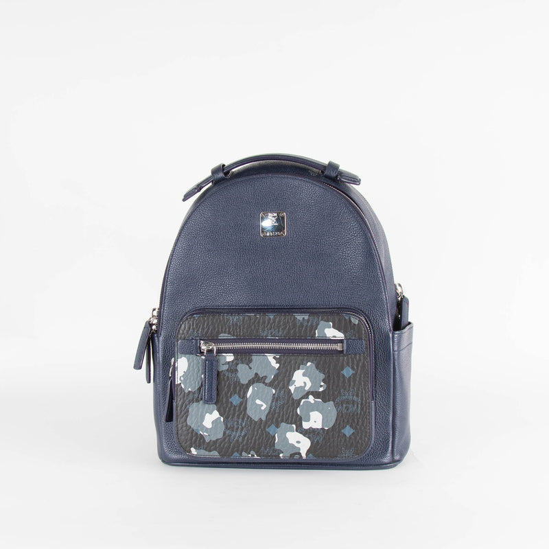 MCM Navy Signature Visetos Coated Canvas Backpack