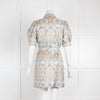 Sandro Pale Blue Gold Jaquard Mini Dress