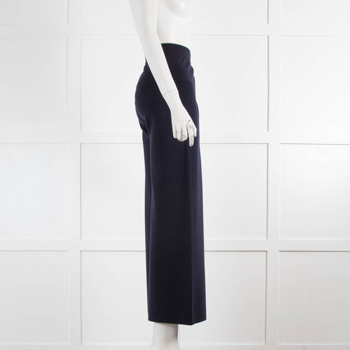 D.Exterior Navy Blue Knit Wide Leg Pull On Trousers