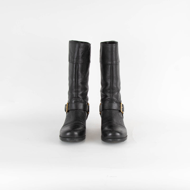 Prada Black Buckle Biker Boots