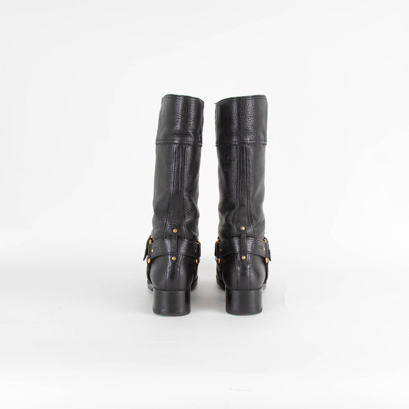 Prada Black Buckle Biker Boots