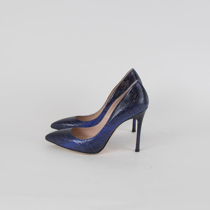 Miu Miu Blue Lizard Effect Heeled Pointy Shoes