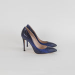 Miu Miu Blue Lizard Effect Heeled Pointy Shoes