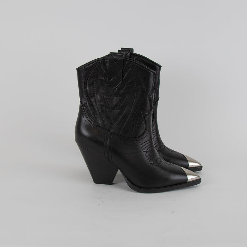 Lola Cruz Black Cowboy Ankle Boots