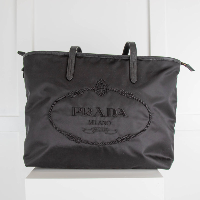 Prada Black Re-Nylon and Saffiano Leather Logo Tote Bag