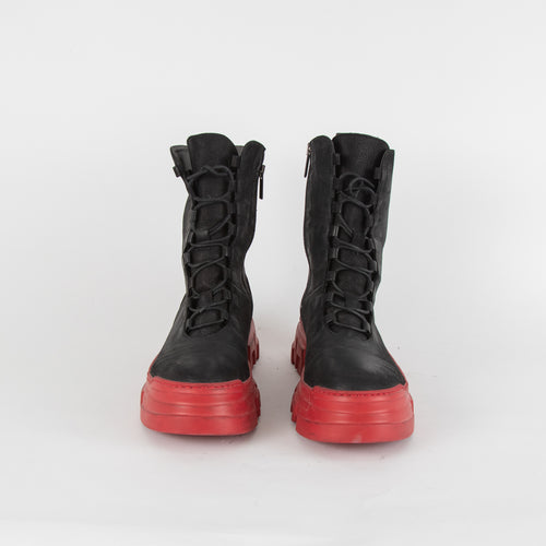 Lofina Black Combat Boots with Chunky Red Sole