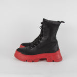 Lofina Black Combat Boots with Chunky Red Sole