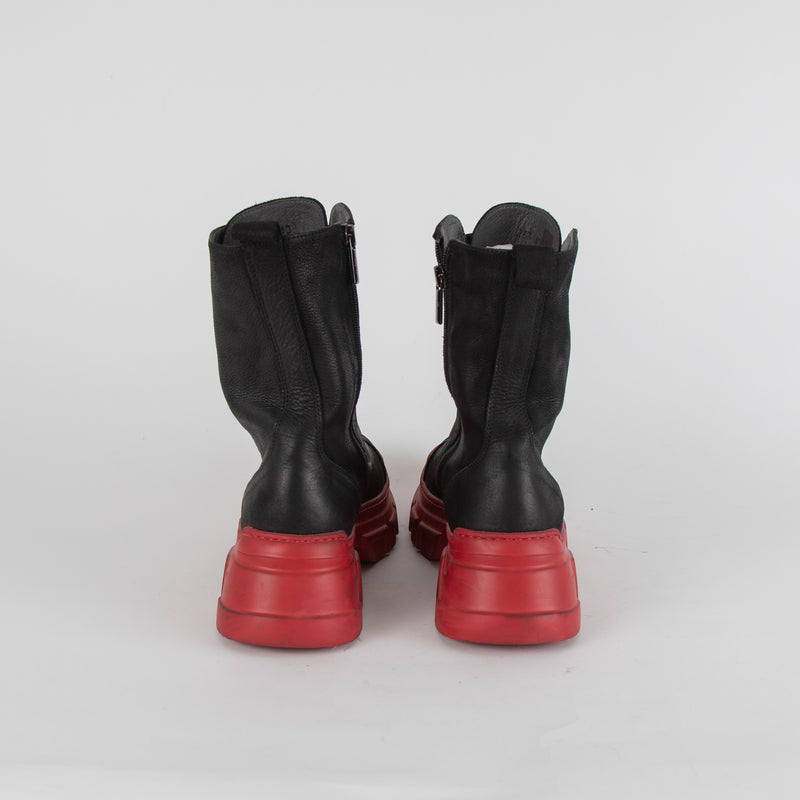 Lofina Black Combat Boots with Chunky Red Sole