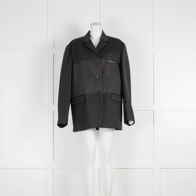 Prada Black Tailored Jacket with Logo Front Pocket