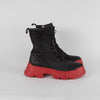 Lofina Black Combat Boots with Chunky Red Sole