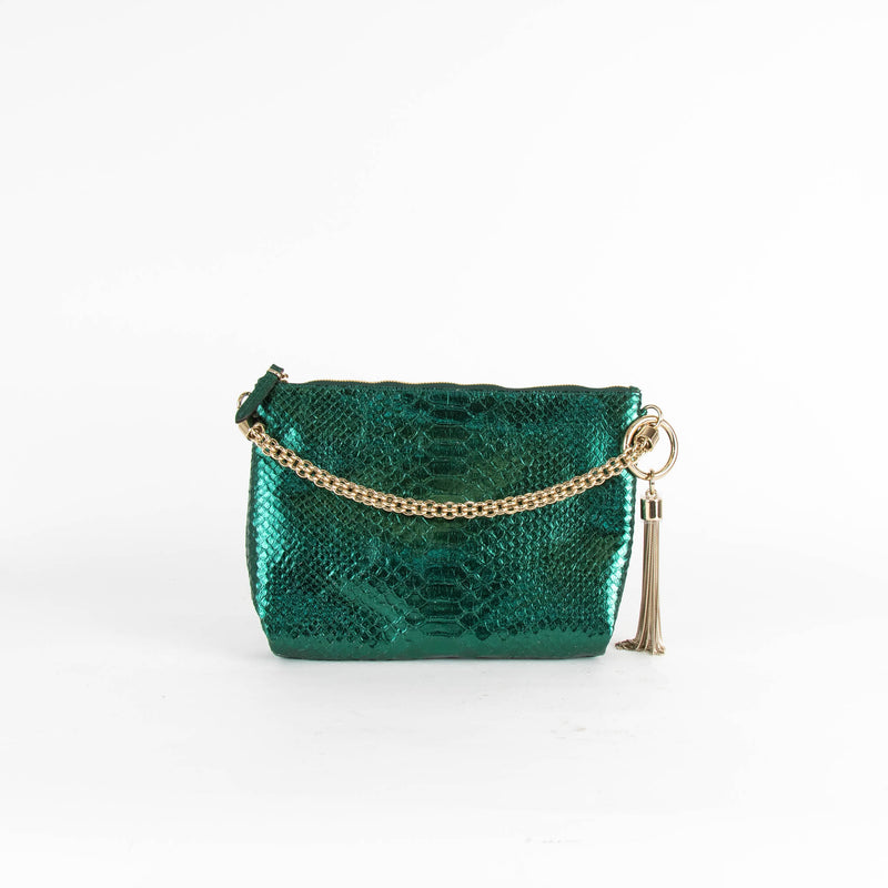 Jimmy Choo Green Metallic Python Effect Calf Leather Bag