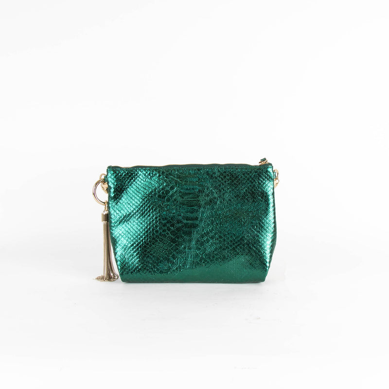 Jimmy Choo Green Metallic Python Effect Calf Leather Bag