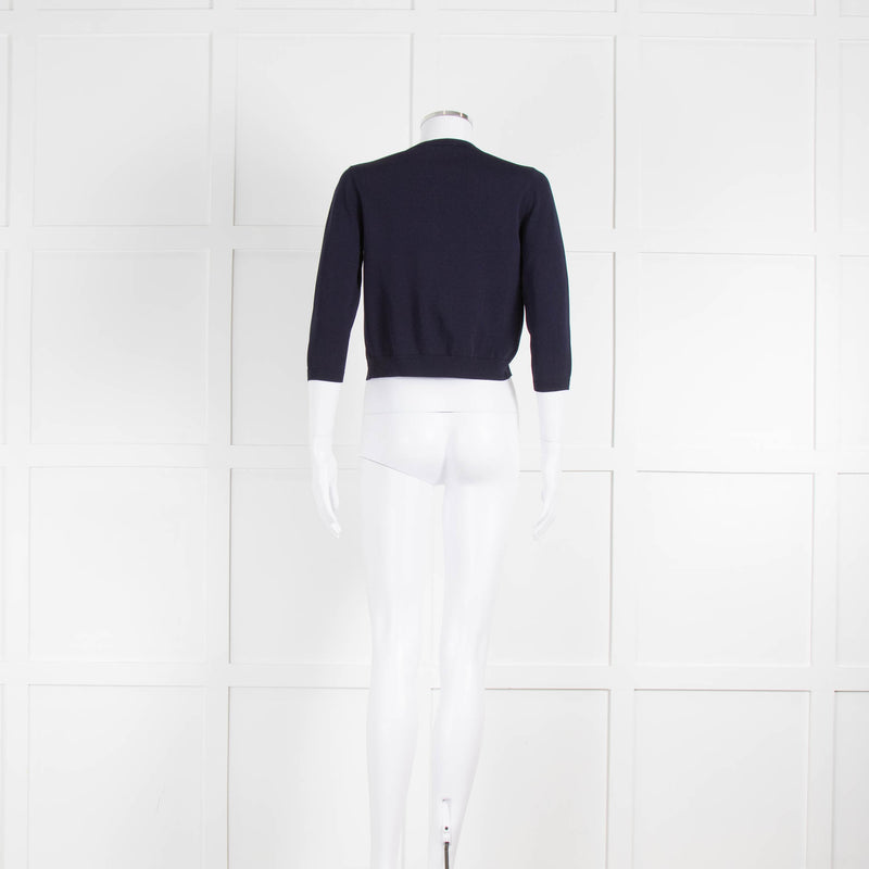 Carolina Herrera Navy Blue Silver Button Cardigan