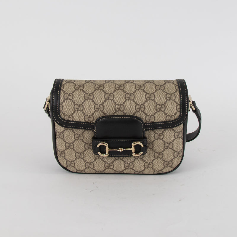 Gucci Mini Horsebit 1955 in Supreme Canvas and Black Leather