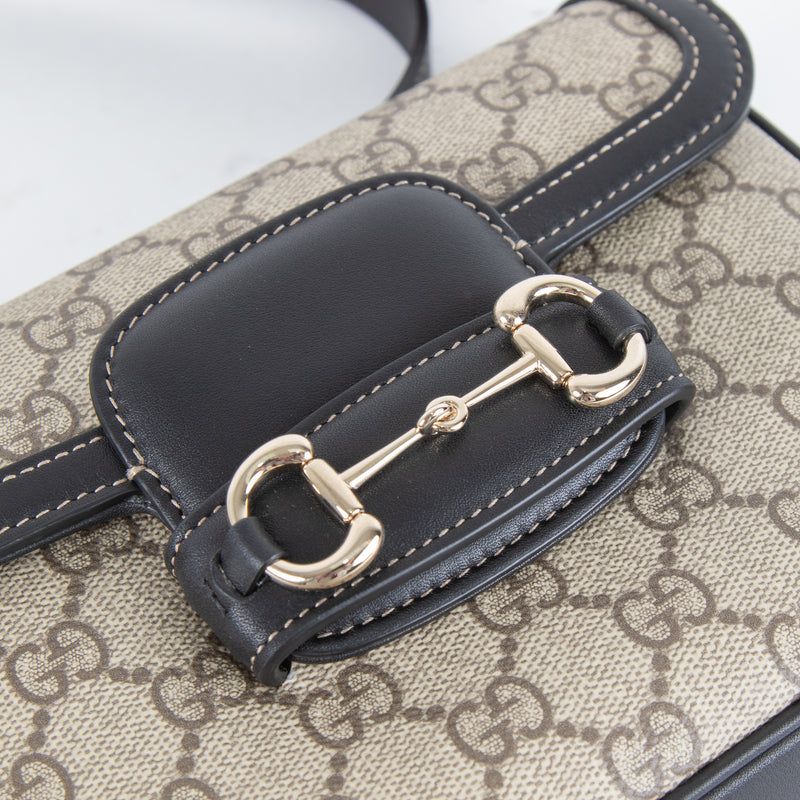 Gucci Mini Horsebit 1955 in Supreme Canvas and Black Leather