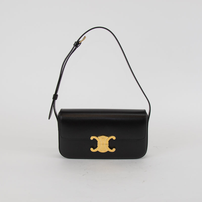 Celine Black Calf Skin Claude Shoulder Bag