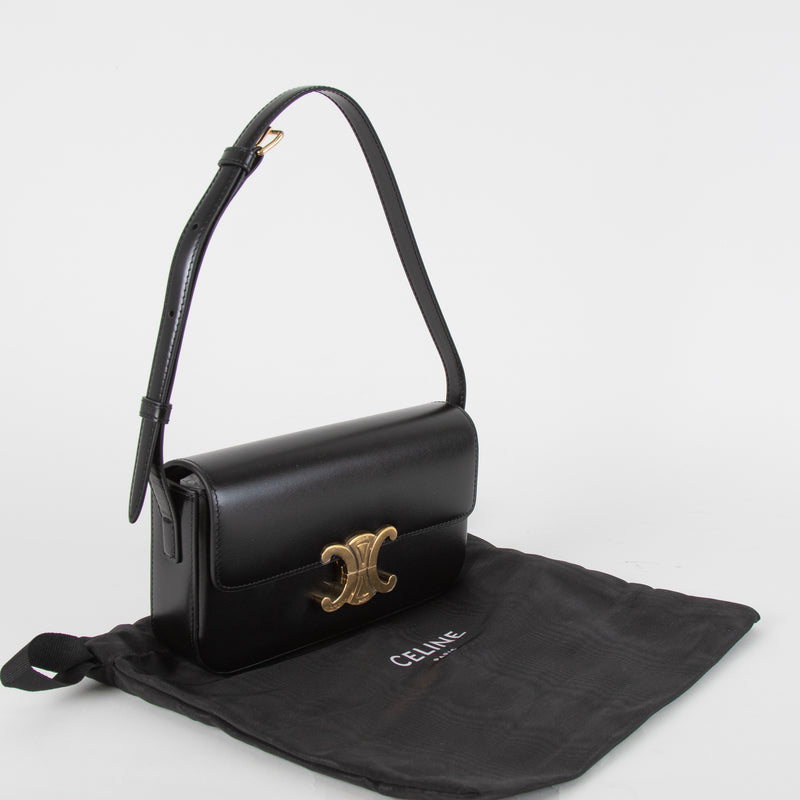 Celine Black Calf Skin Claude Shoulder Bag