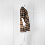 Ganni Brown Gingham Check Cotton Dress