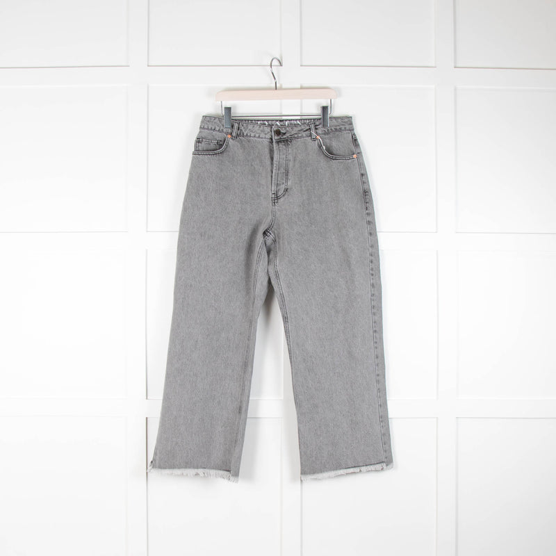 Raey Grey Raw Hem Crop Wide Leg Jeans