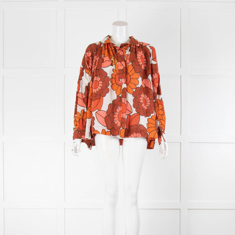 Dodo Bar Or Cream Orange Floral Cotton Wide Tops