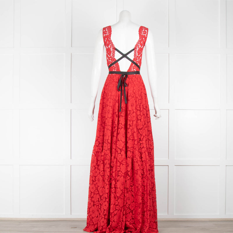 Carolina herrera red outlet lace dress