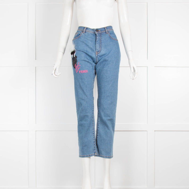 Fendi Blue Denim Karl Embellished Jeans