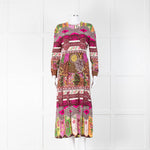 Valentino Brown Pink Orange Floral Long Sleeve Maxi Dress