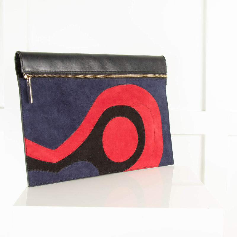 Victoria Beckham Black Leather Red Suede Front Clutch