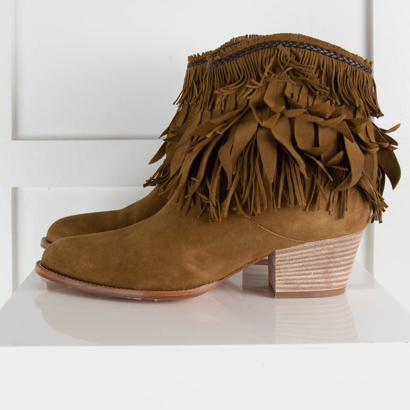 Aquazzura Khaki Fringed Western Short Boots