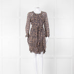 Isabel Marant Etoile Black Beige Floral Cut Out Detail Belted Pleated Mini Dress