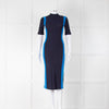 Boss Navy Stretch Midi Dress With Side Stripes