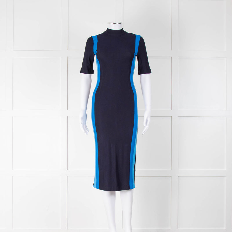 Boss Navy Stretch Midi Dress With Side Stripes