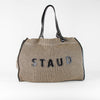 Staud Striped Knitted Tote Bag with Black Leather Trim