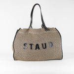 Staud Striped Knitted Tote Bag with Black Leather Trim