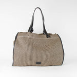 Staud Striped Knitted Tote Bag with Black Leather Trim