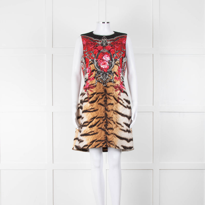 Roberto Cavalli Animal Print Wool Blend Sleeveless Dress