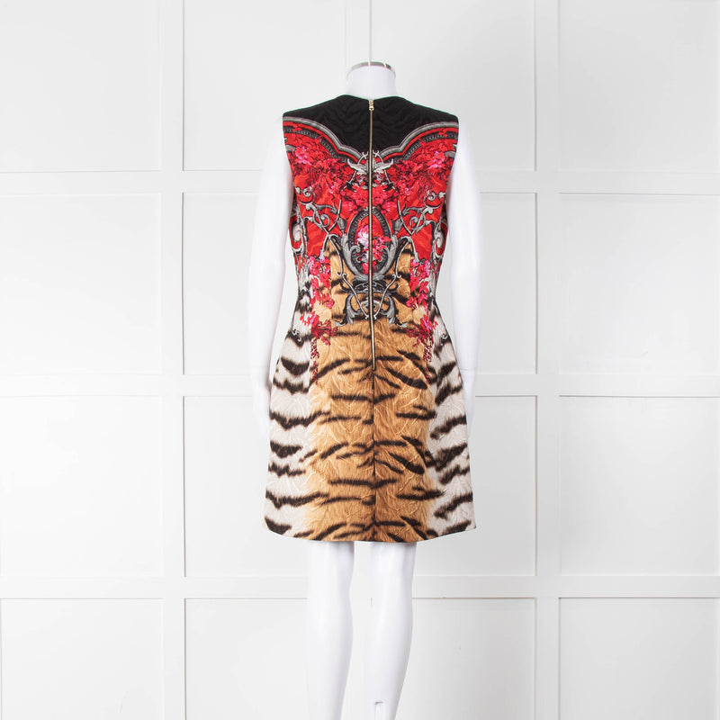 Roberto Cavalli Animal Print Wool Blend Sleeveless Dress