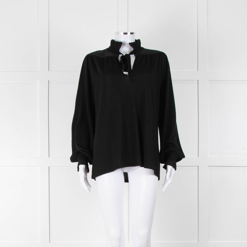 Dorothee Schumacher Black Wool Blend Frill Neck Tie Sweater