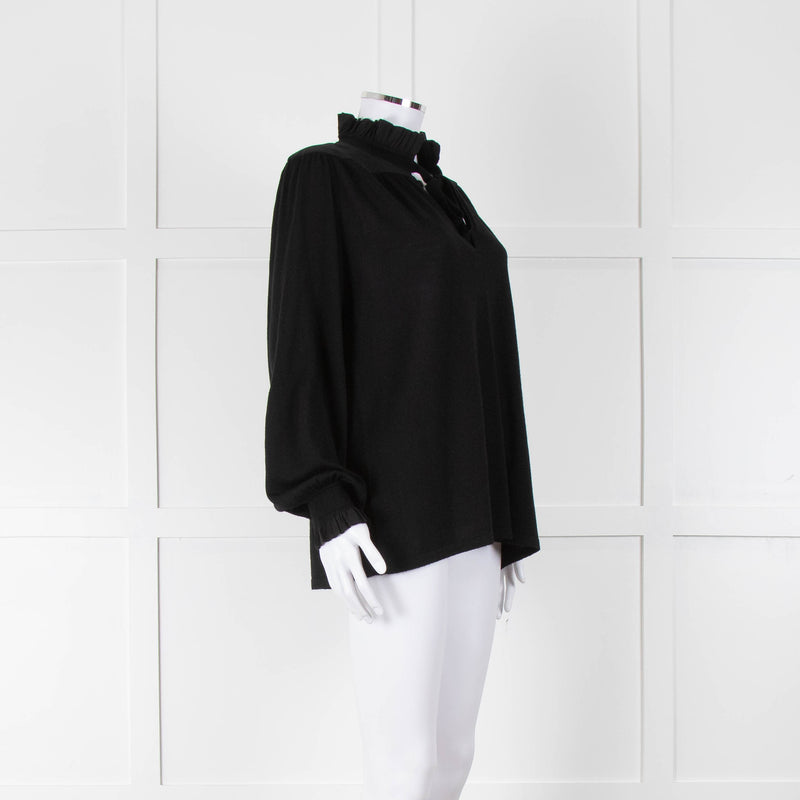 Dorothee Schumacher Black Wool Blend Frill Neck Tie Sweater