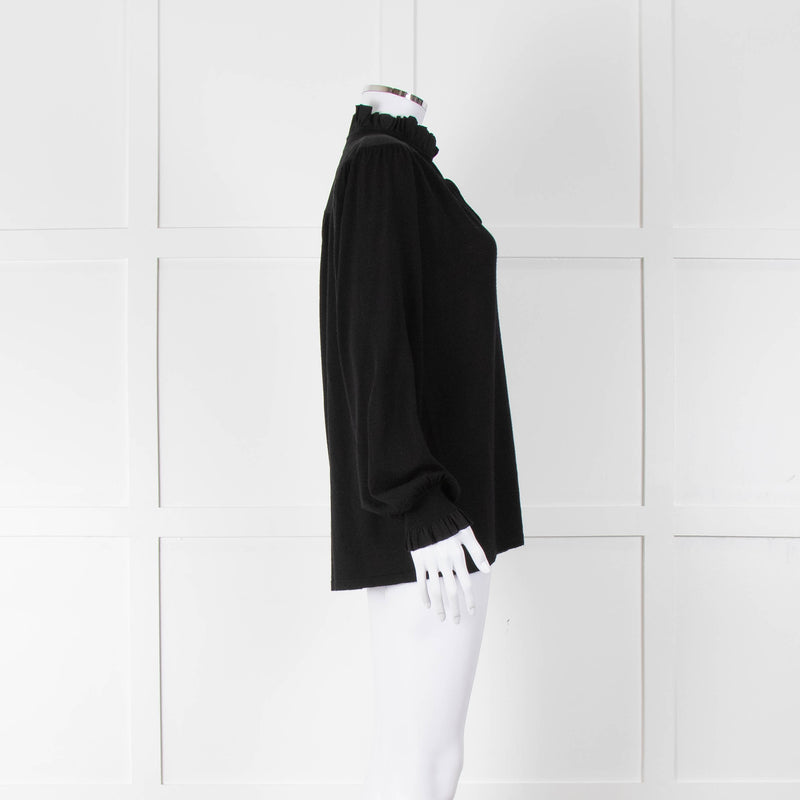 Dorothee Schumacher Black Wool Blend Frill Neck Tie Sweater