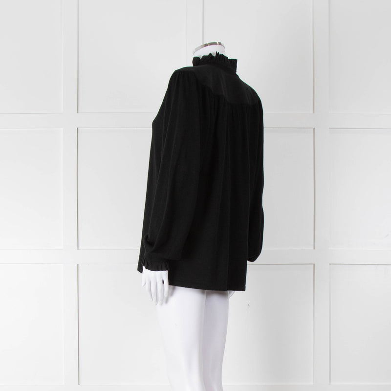 Dorothee Schumacher Black Wool Blend Frill Neck Tie Sweater