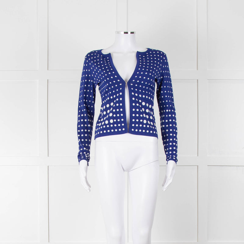 Carolina Herrera Cobalt Blue White Polka Dot Dress & Cardigan