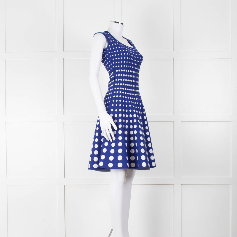 Carolina Herrera Cobalt Blue White Polka Dot Dress & Cardigan