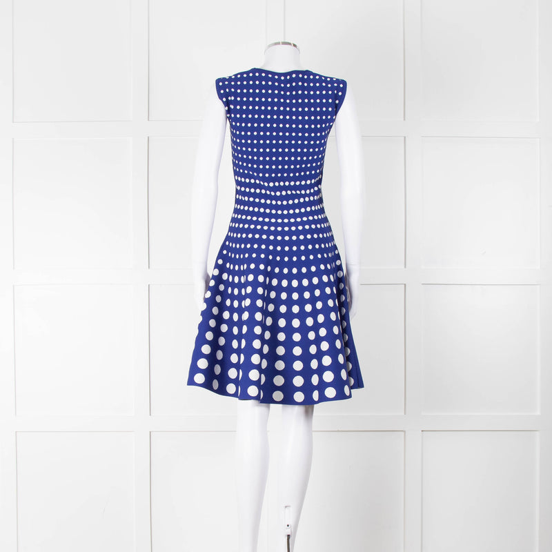 Carolina Herrera Cobalt Blue White Polka Dot Dress & Cardigan