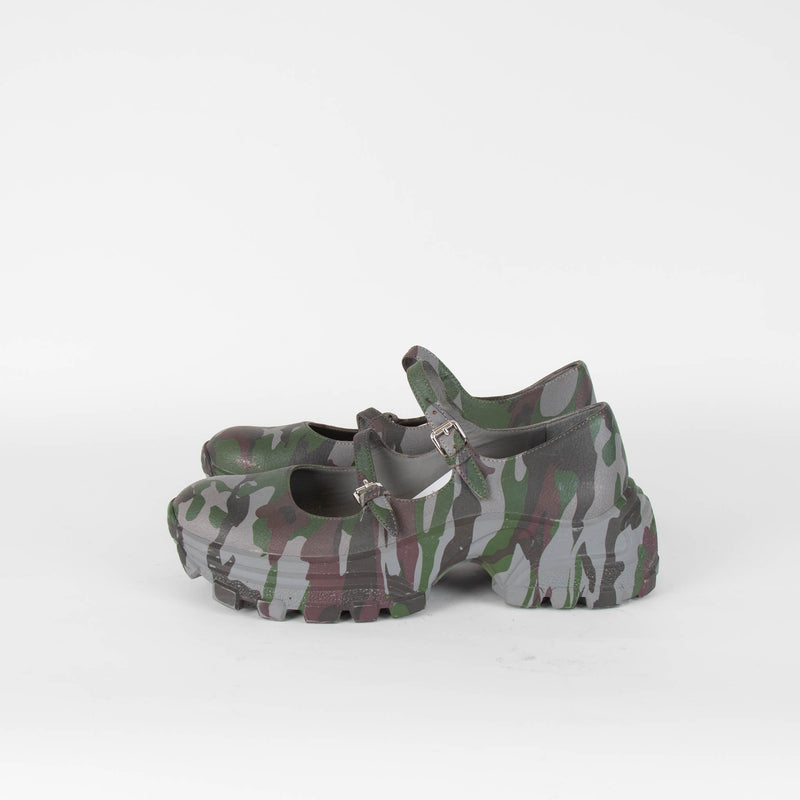 Miu Miu Camo Chunky Mary Janes Leather Shoes