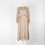 Sandro Beige Brown Boot Print Long Sleeve Dress