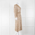 Sandro Beige Brown Boot Print Long Sleeve Dress