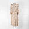 Sandro Beige Brown Boot Print Long Sleeve Dress